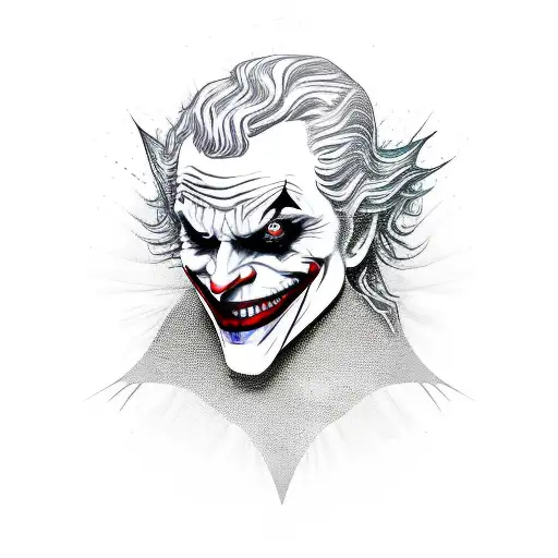 A gothic-inspired joker face with a Mercedes emblem as the joker's hat, symbolizing the client's love for goth and cars. tattoo design idea