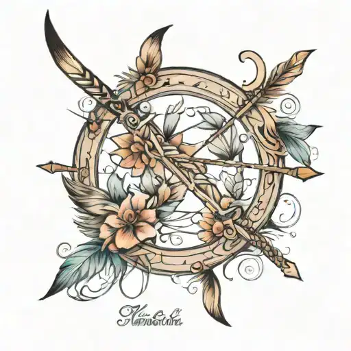 Indian bow and arrow with kids names tattoo design idea