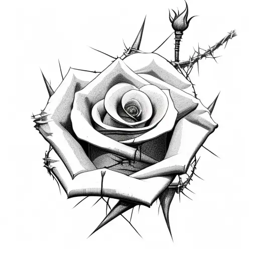 Rose with barbed wire as a stem and blood dripping down  tattoo design idea