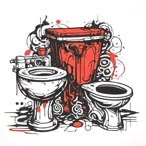 Toilets that have arms and legs and monstrous heads come out of these toilets tattoo design idea