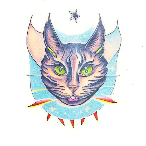 space cowboy cat tattoo design idea