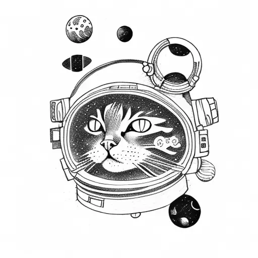 space cowboy cat tattoo design idea