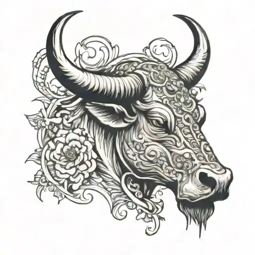 bull head with background filler tattoo design idea