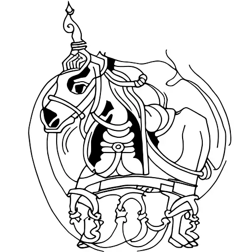 monk on chariot with horses tattoo design idea