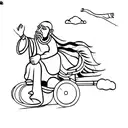 monk on chariot with horses tattoo design idea