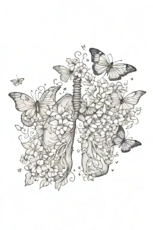 lungs with flower blooming, and blooming around with butterflys and angels  tattoo design idea