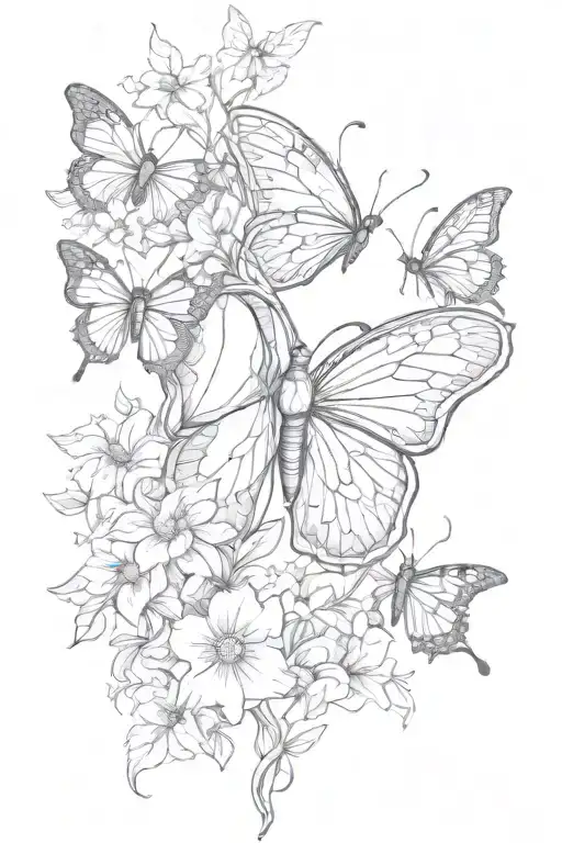 lungs with flower blooming, and blooming around with butterflys and angels  tattoo design idea