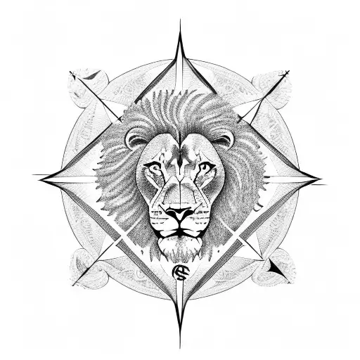 compass and a lion tattoo design idea