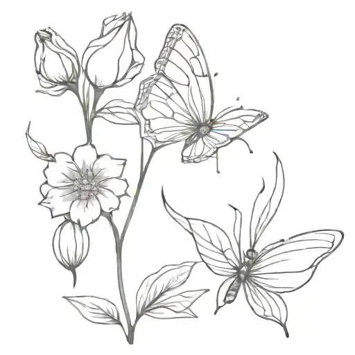birth flower of november, january, july and one flying butterfly tattoo design idea