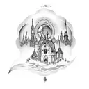 moon, gothic window tattoo design idea