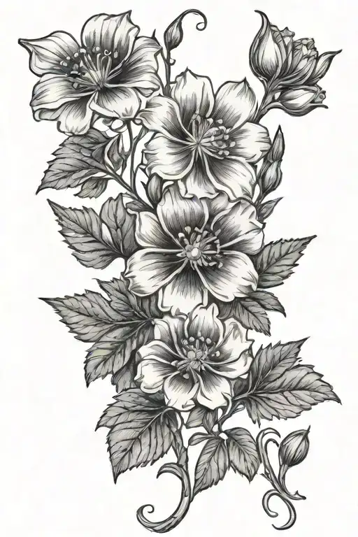 cosmos hawthorn larkspur on a vine  tattoo design idea