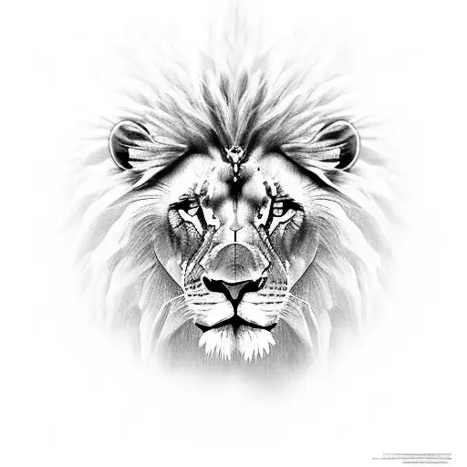 A majestic lion with a monument-like structure in the background tattoo design idea