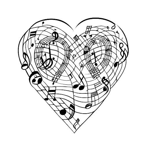 Music notes intertwined with a heart tattoo design idea