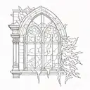 gothic window showing a lightning bolt outside  tattoo design idea
