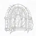 gothic window showing a lightning bolt outside  tattoo design idea
