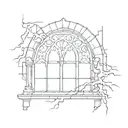gothic window showing a lightning bolt outside  tattoo design idea