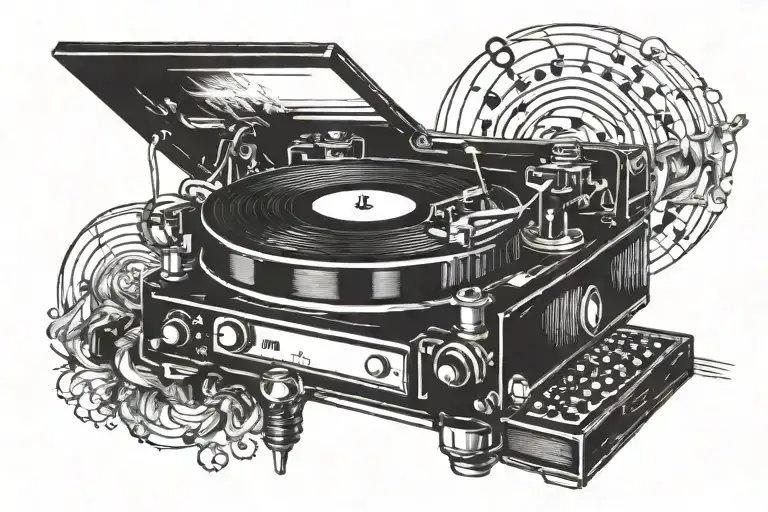 vinyl record player rave music tattoo design idea