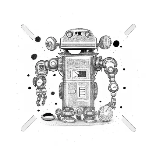 handshake between human and robot trash polka tattoo design idea