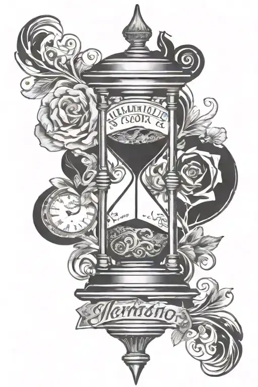 Hourglass text "memento mori"  tattoo design idea