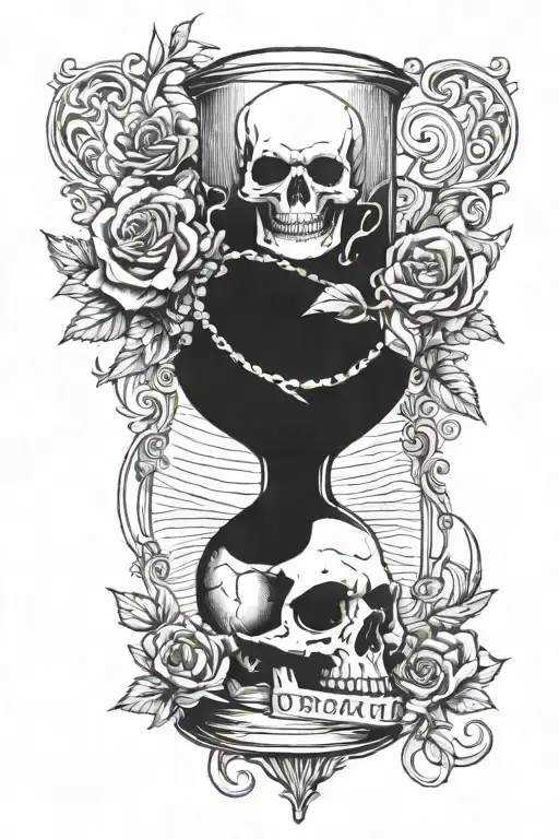 memento mori hour glass with Jack Daniels bottle tattoo design idea