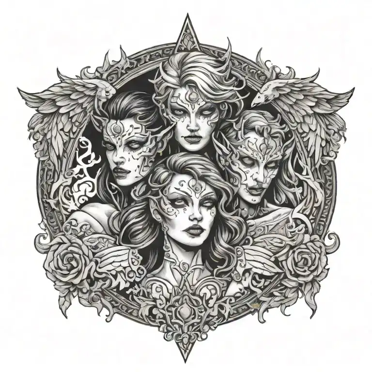 a half angel and demon girl tattoo design idea