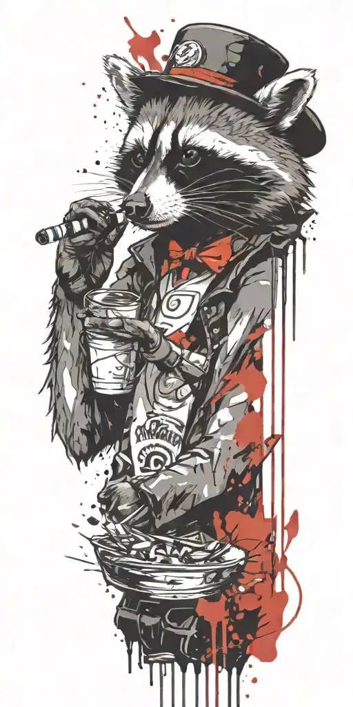 raccoon smoking cigarette tattoo design idea