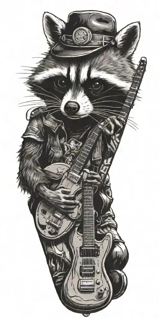 rocker raccoon body surrealism tattoo design idea