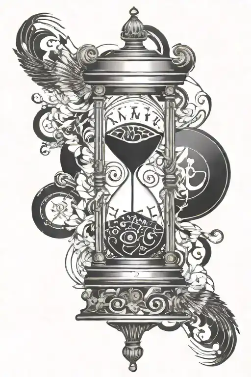 Hourglass text "memento mori"  tattoo design idea
