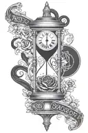 Hourglass memento mori text tattoo design idea