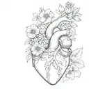 anatomical heart with flowers tattoo design idea