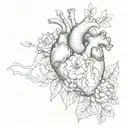 anatomical heart with flowers tattoo design idea