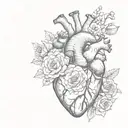 anatomical heart with flowers tattoo design idea