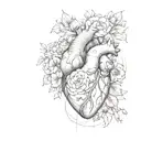 anatomical heart with flowers tattoo design idea