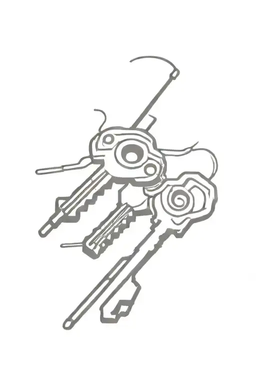 keys, spark plugs, pistons tattoo design idea