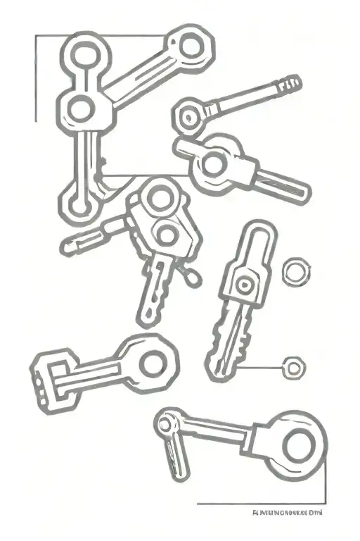 keys, spark plugs, pistons tattoo design idea