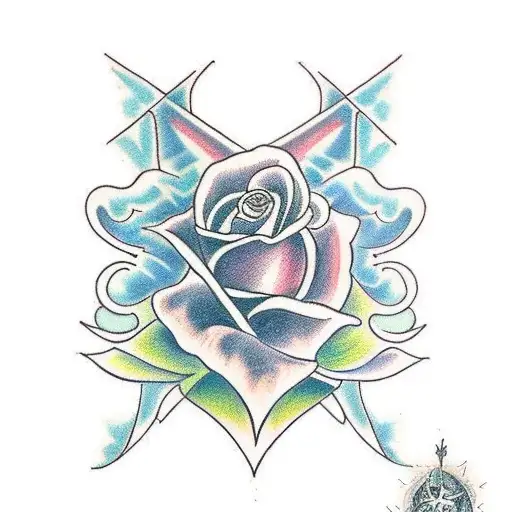 half sleeve incorporating a rose, rose peddals, jedi order symbol, lots of shadding, and a crucifix tattoo design idea
