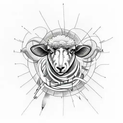 A sketch-style tattoo of a sheep surrounded by musical notes and electrical wires tattoo design idea