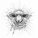 A sketch-style tattoo of a sheep surrounded by musical notes and electrical wires tattoo design idea