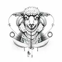 A sketch-style tattoo of a sheep surrounded by musical notes and electrical wires tattoo design idea