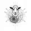 A sketch-style tattoo of a sheep surrounded by musical notes and electrical wires tattoo design idea