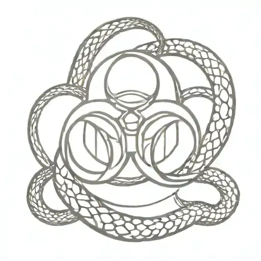A minimalist design of a biohazard symbol made up of intertwining snakes tattoo design idea