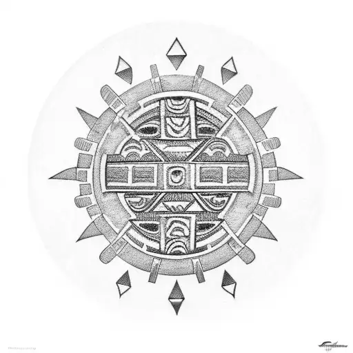 aztec stone work chest piece tattoo design idea