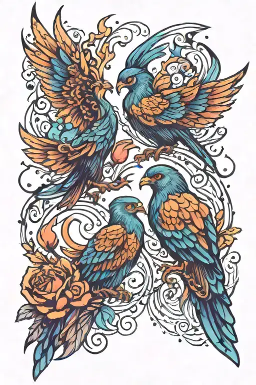galaxy and phoenix bird tattoo design idea