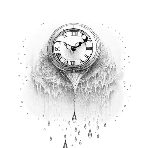 a clock watch broken while water falling down from inside of it and the name mia in the middle  tattoo design idea