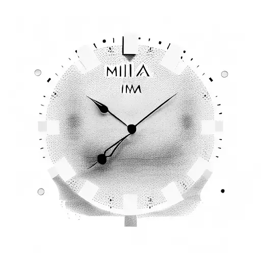 a clock watch that is broken at the bottom while water falling down from inside of it and the name mia in the middle  tattoo design idea