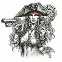 hot women pirate with guns tattoo design idea