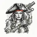 hot women pirate with guns tattoo design idea