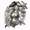 hot women pirate with guns tattoo design idea