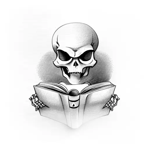 skeleton reading a book tattoo design idea