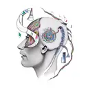 A surrealistic representation of the client's journey through mental health struggles, with music notes intertwined throughout the design tattoo design idea